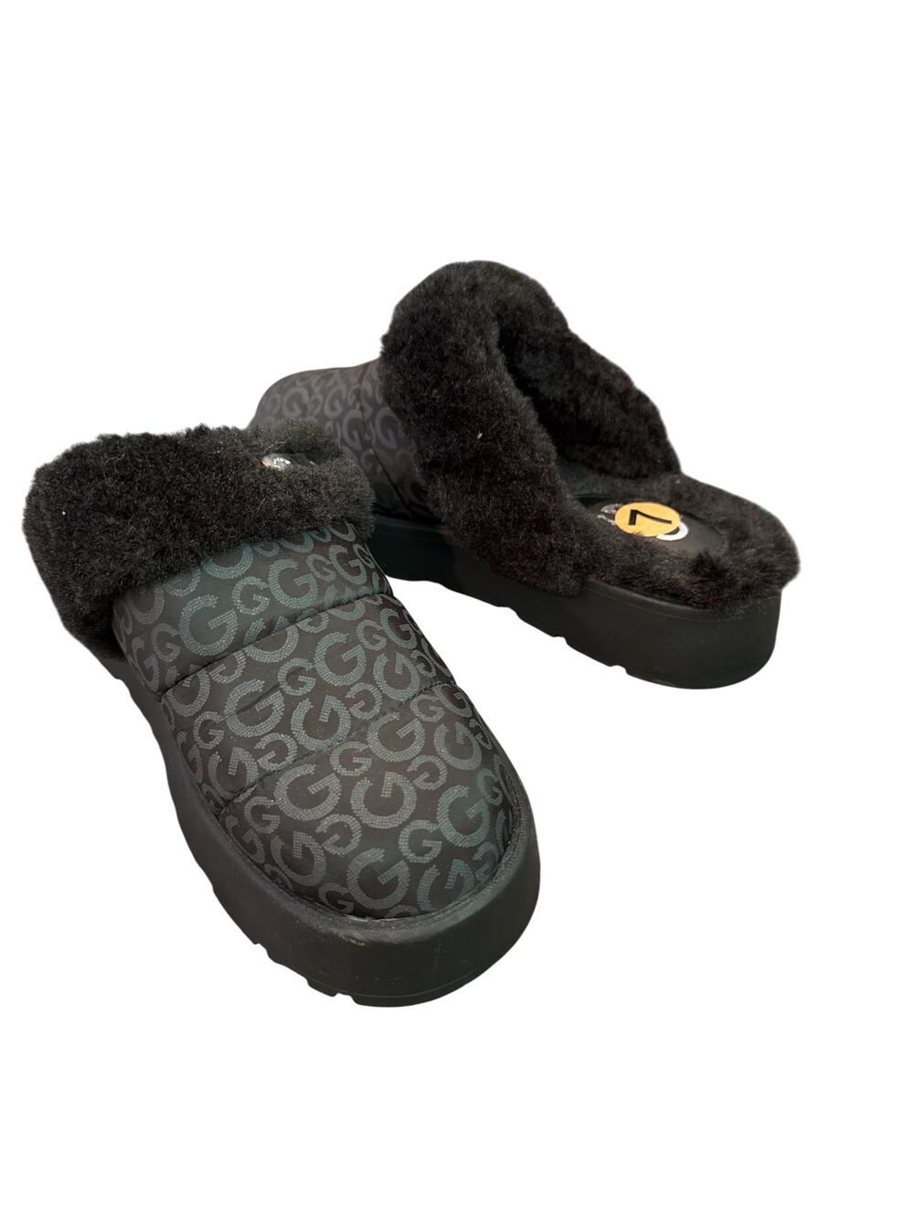 GBG Los Angeles G by Guess Faux Fur Platform Mule Slippers Black Womens 7M
